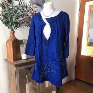 Diane von Furstenberg Classic Royal Blue Embroidered Tunic, GUC, M